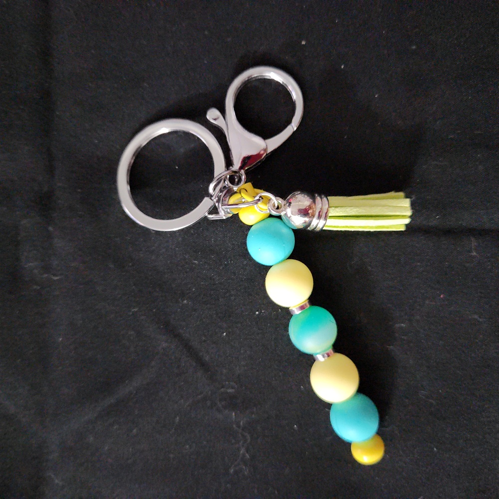 Turquoise and Yellow Beaded Keychain with Tassel